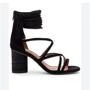 Jeffrey Campbell Despina Sandals Size Black Suede Strappy Tassle Block Heel Sz 9